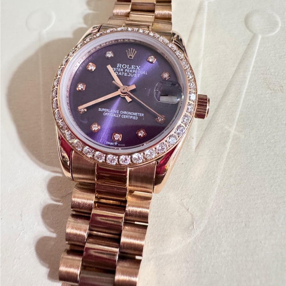 Rolex Rose Gold Watch with Diamond Bezel, Purple Dial - Picture 4 of 7